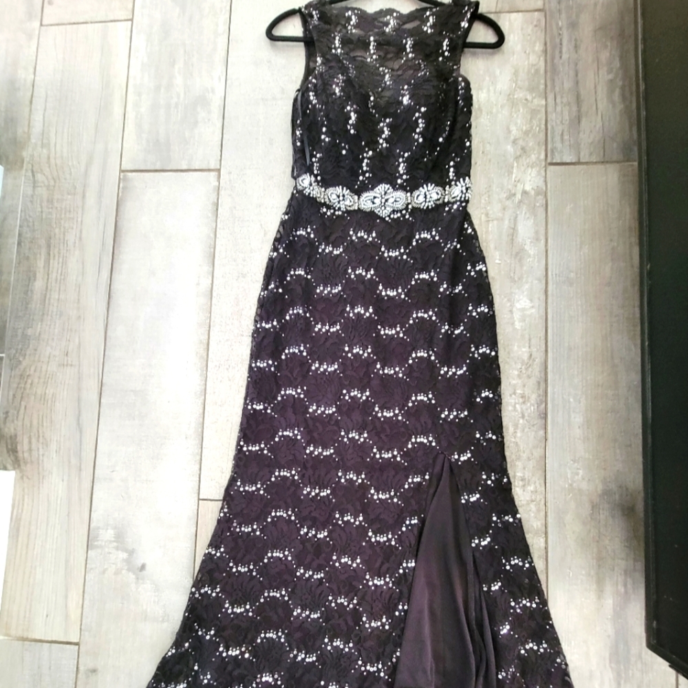 City Triangles black sequence  and stones gown with padding some stretch size 9